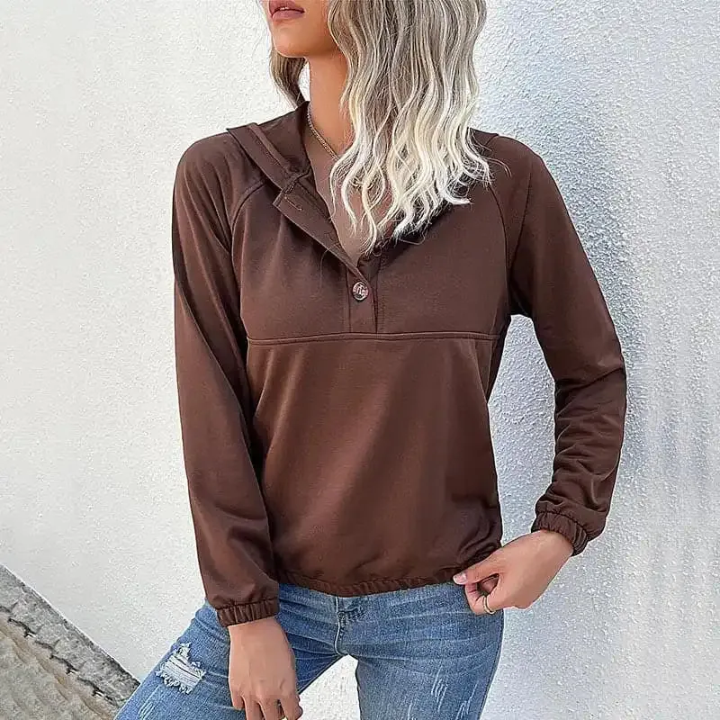 Women’s Long-Sleeved Solid Color Hooded Sweater