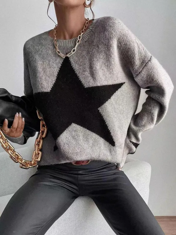 Women's Pullover Round Neck Star Thread Sweater