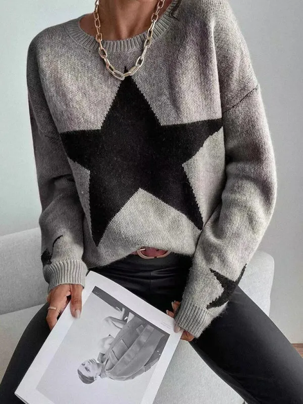 Women's Pullover Round Neck Star Thread Sweater