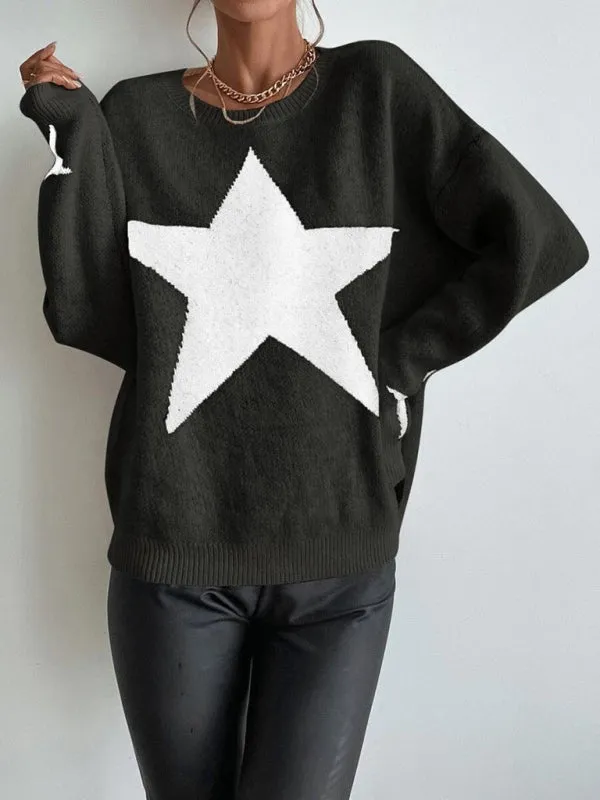 Women's Pullover Round Neck Star Thread Sweater