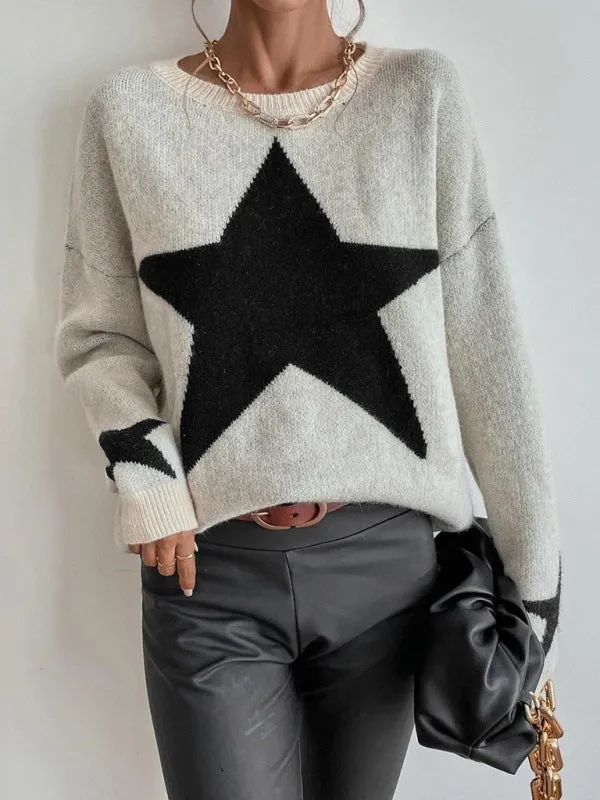 Women's Pullover Round Neck Star Thread Sweater