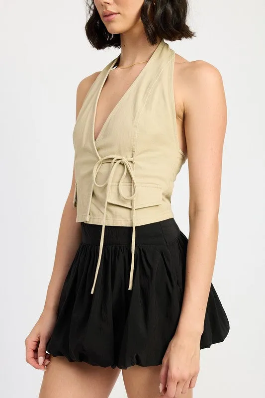 WRAPPED HALTER NECK TOP